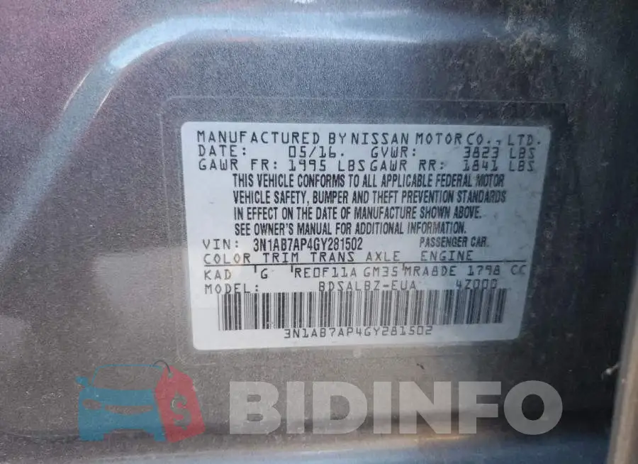 3N1AB7AP4GY281502 Photo# 12