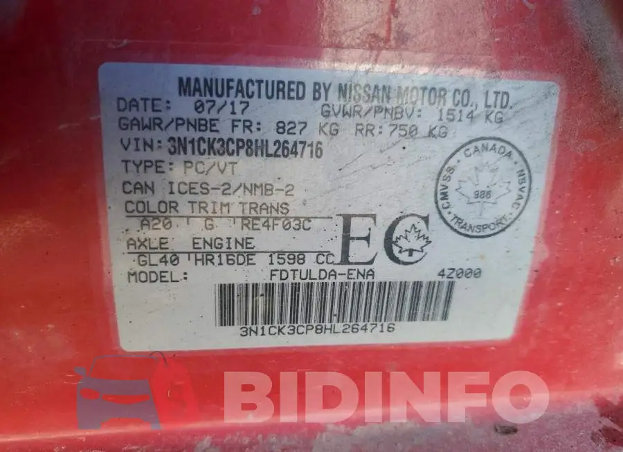 3N1CK3CP8HL264716 Photo# 12