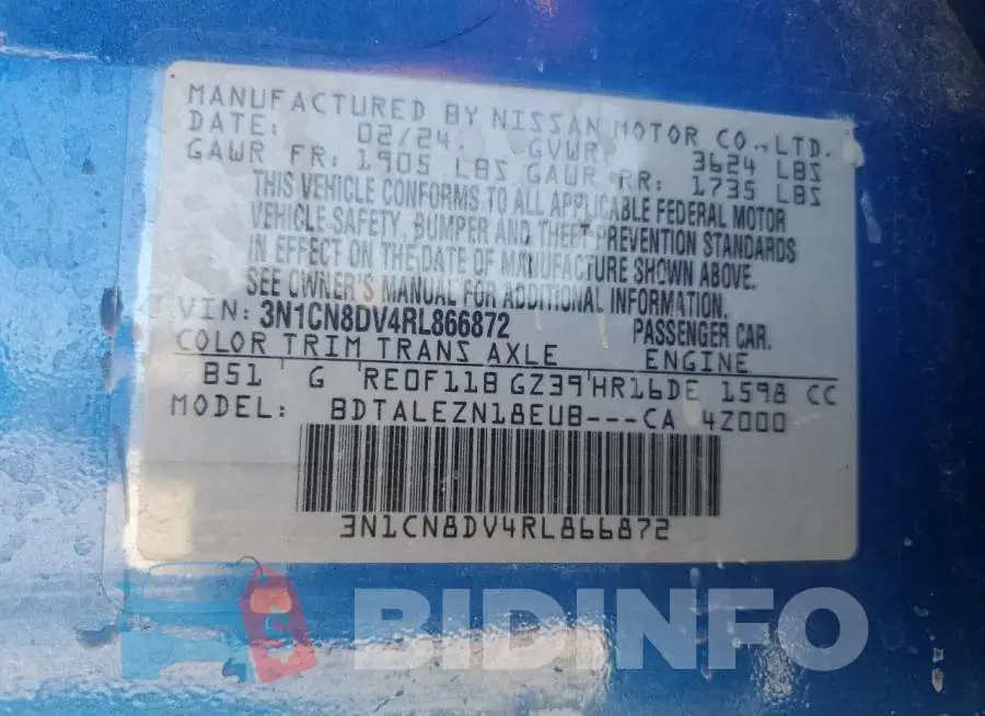 3N1CN8DV4RL866872 Photo# 12