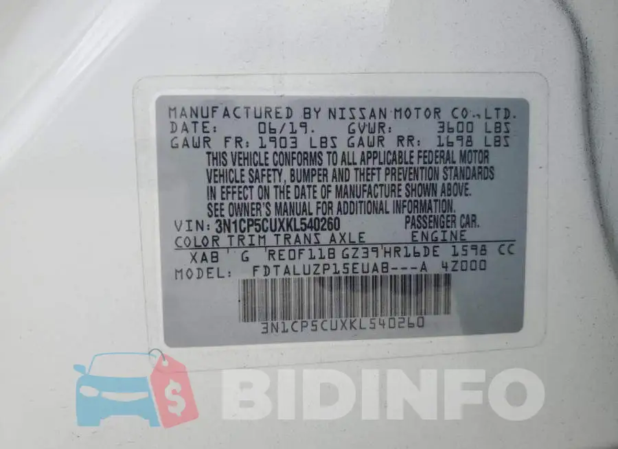 3N1CP5CUXKL540260 Photo# 12