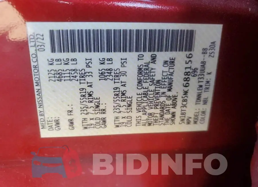 5N1BT3CB5NC688156 Photo# 13