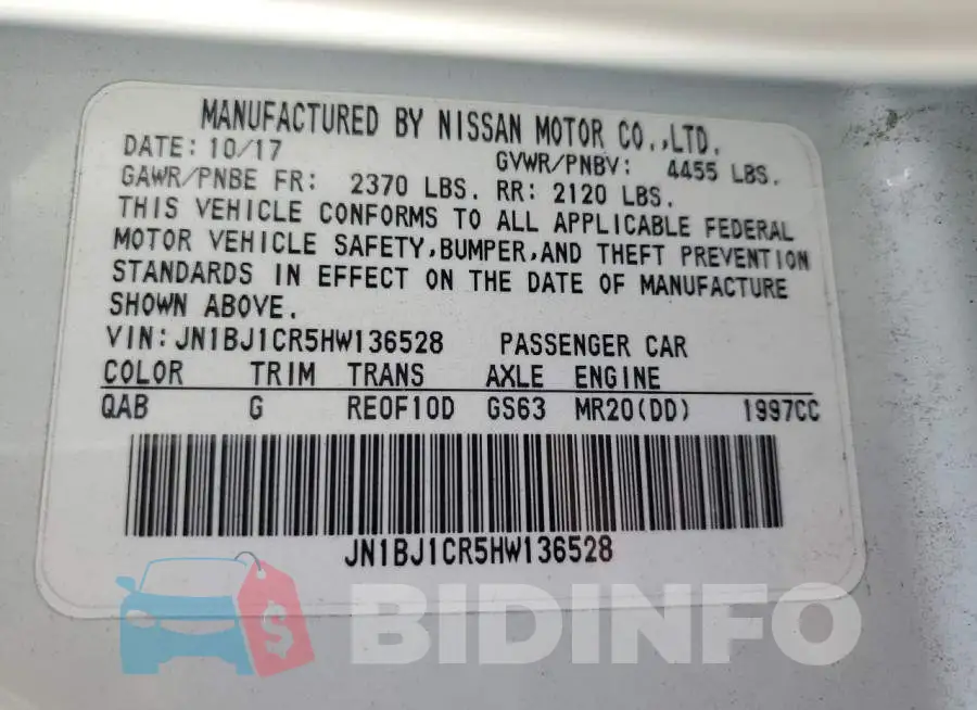 JN1BJ1CR5HW136528 Photo# 14