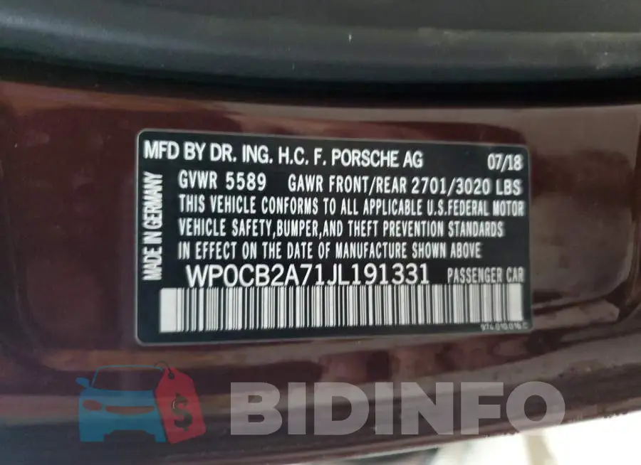 WP0CB2A71JL191331 Photo# 12