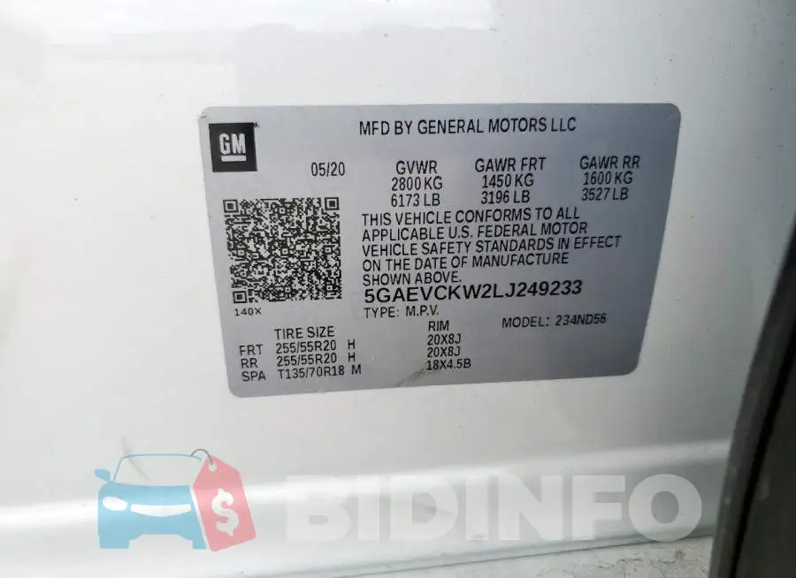 5GAEVCKW2LJ249233 Photo# 12