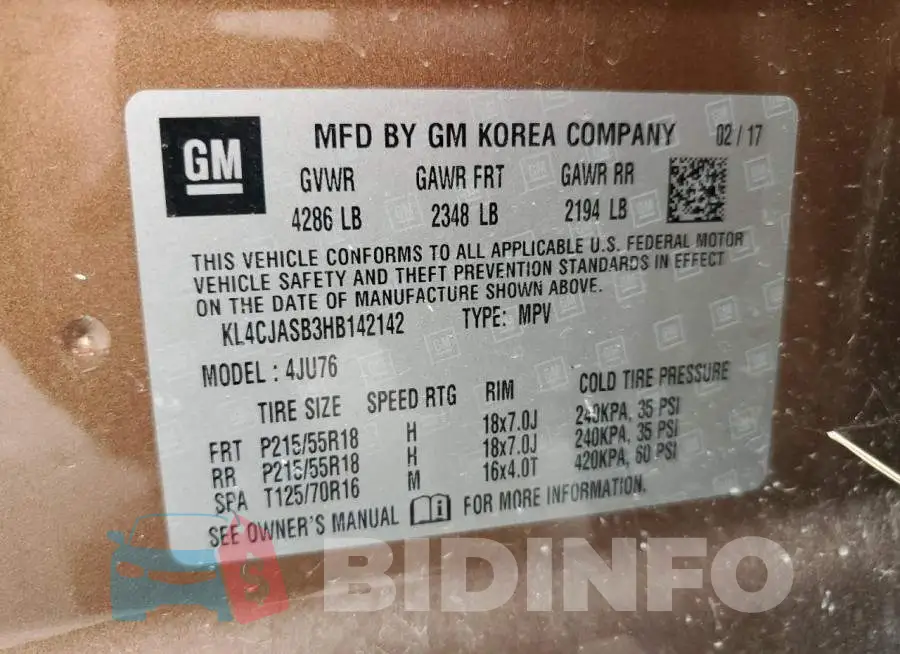 KL4CJASB3HB142142 Photo# 13