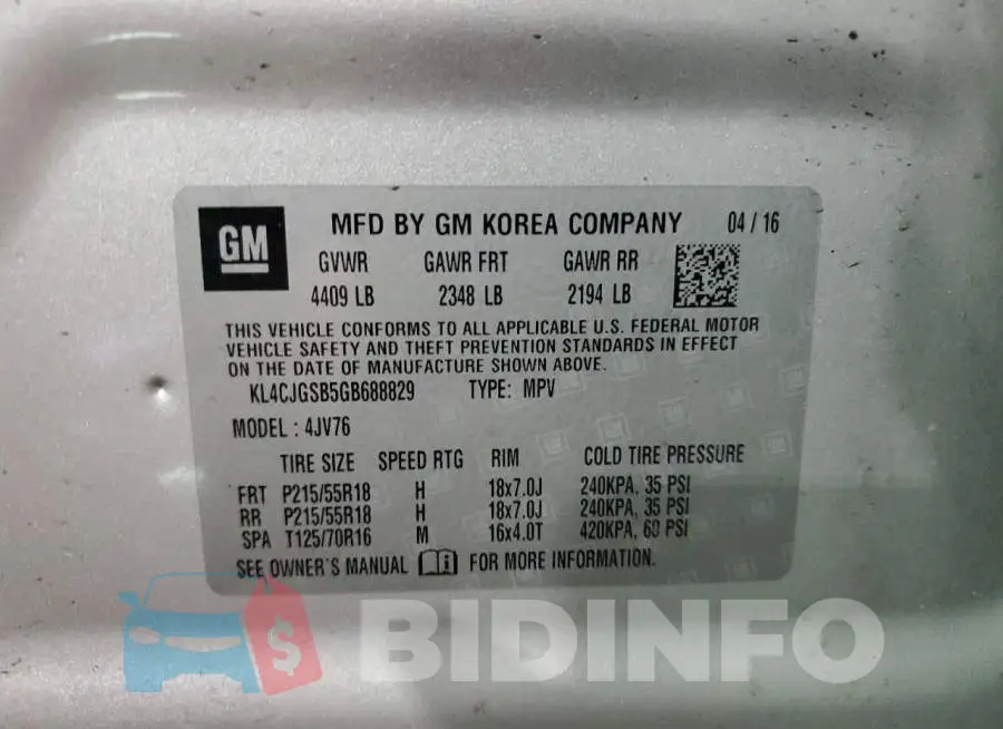 KL4CJGSB5GB688829 Photo# 13