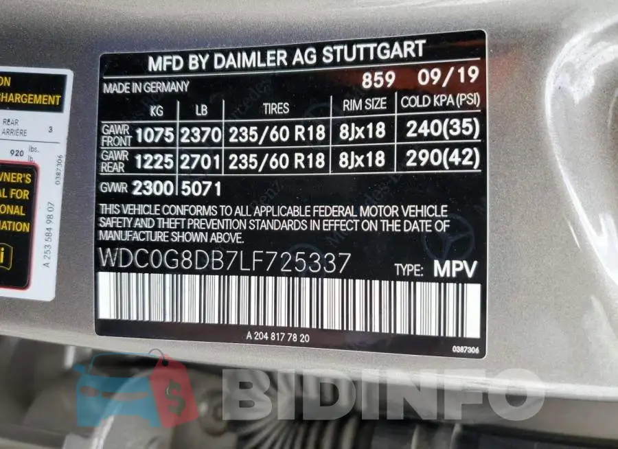 WDC0G8DB7LF725337 Photo# 13
