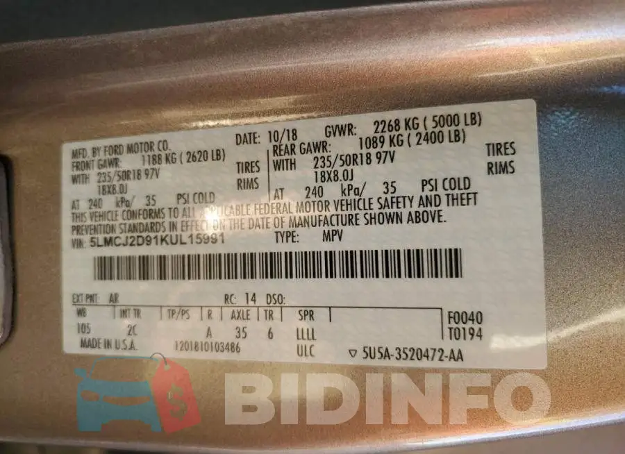 5LMCJ2D91KUL15991 Photo# 13