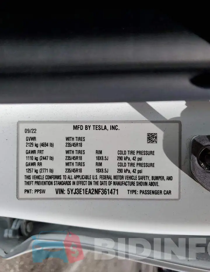 5YJ3E1EA2NF361471 Photo# 13
