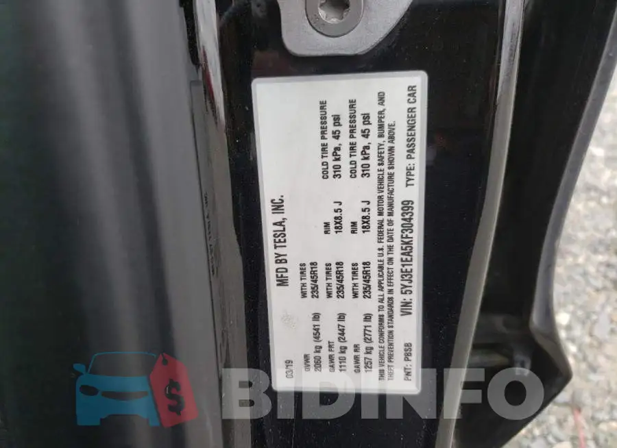 5YJ3E1EA5KF304399 Photo# 13
