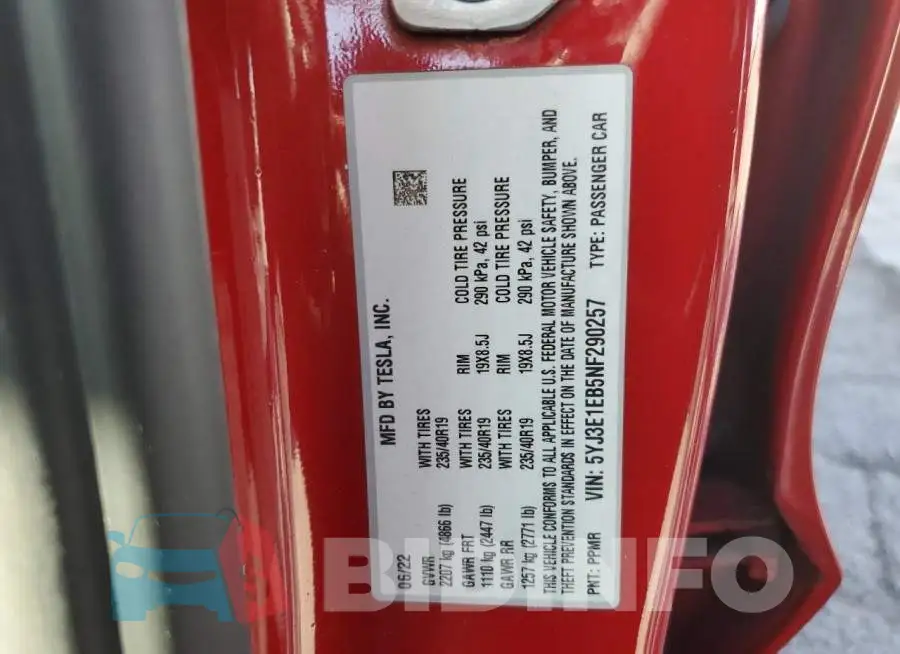 5YJ3E1EB5NF290257 Photo# 12