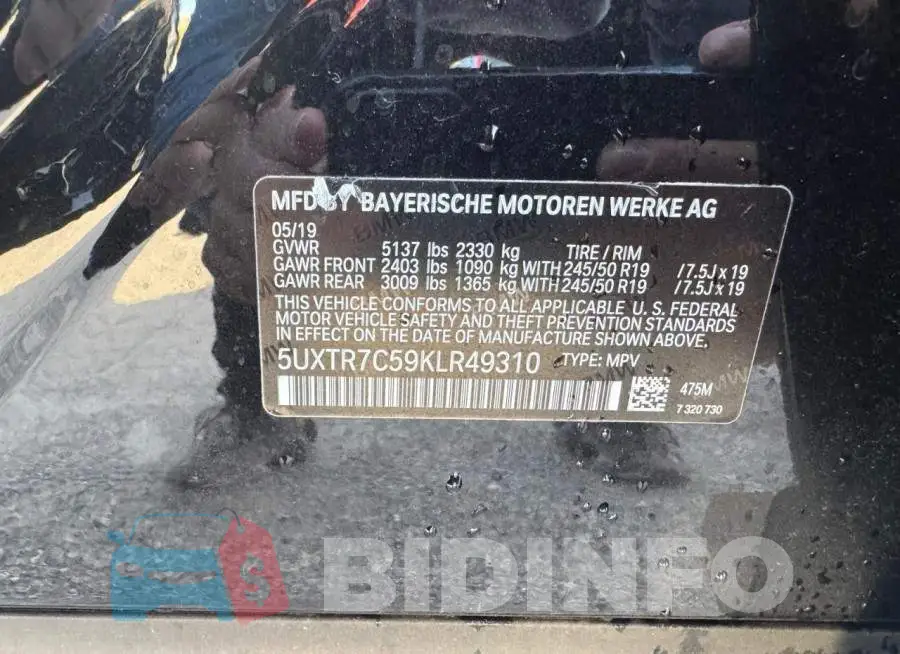 5UXTR7C59KLR49310 Photo# 10