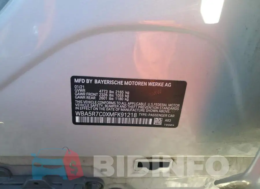 WBA5R7C0XMFK91218 Photo# 13