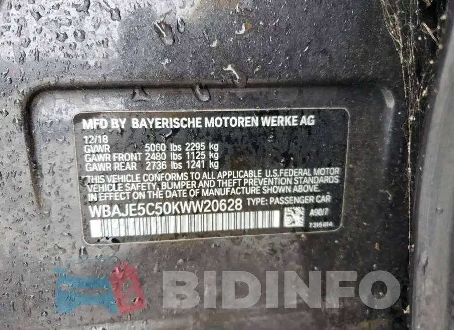 WBAJE5C50KWW20628 Photo# 12