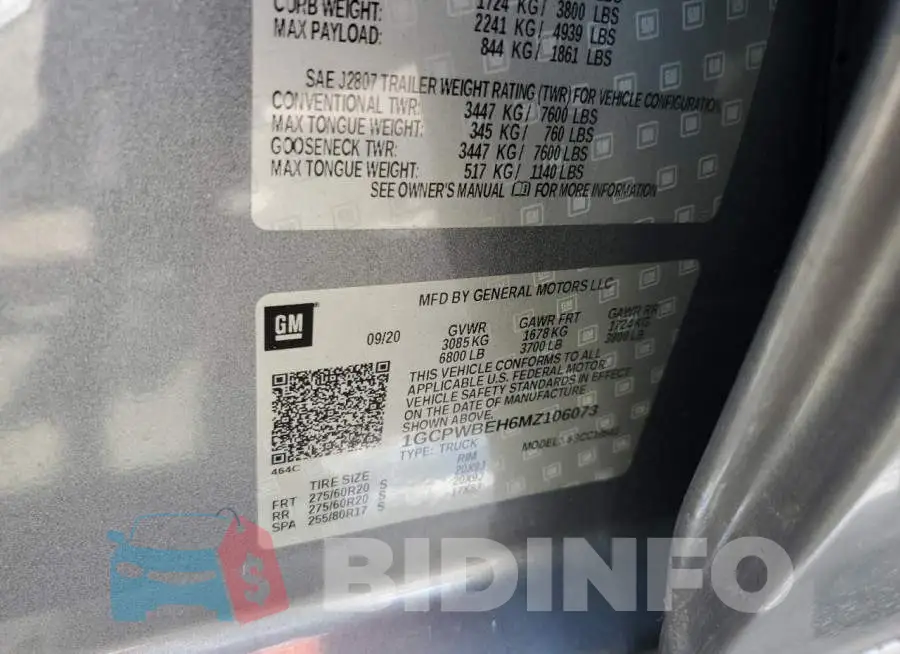 1GCPWBEH6MZ106073 Photo# 12