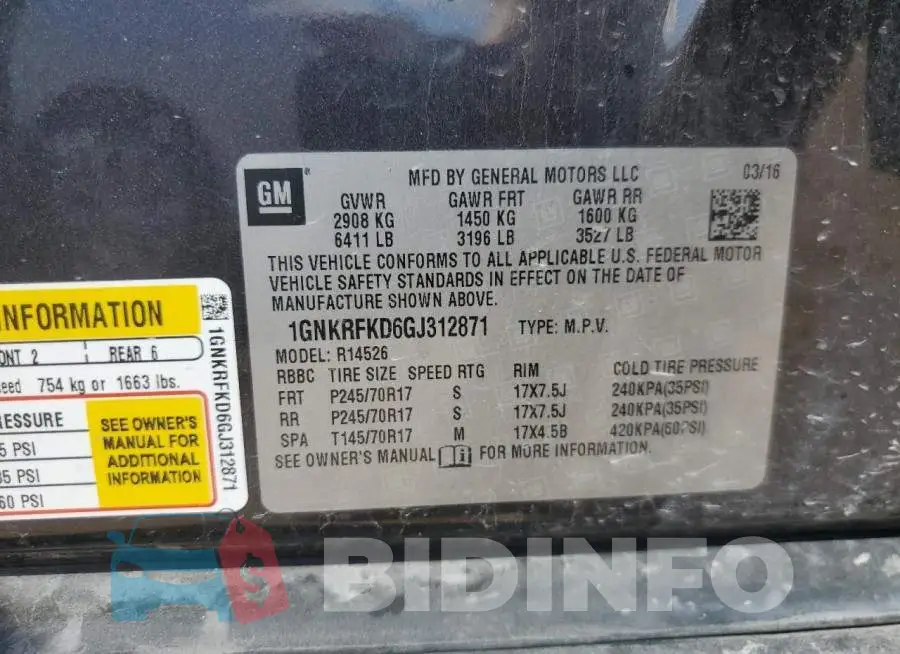 1GNKRFKD6GJ312871 Photo# 13