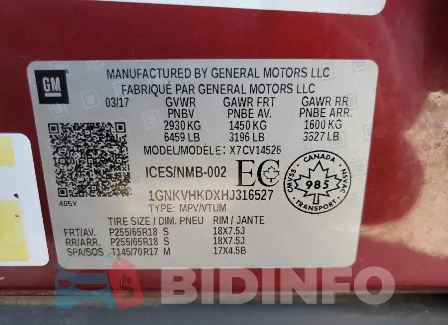 1GNKVHKDXHJ316527 Photo# 13
