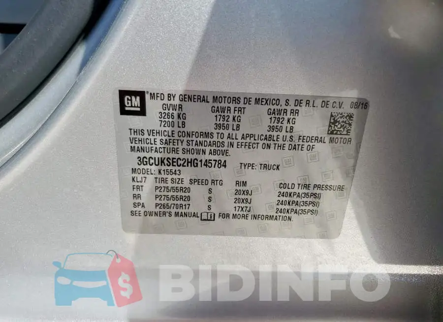 3GCUKSEC2HG145784 Photo# 12
