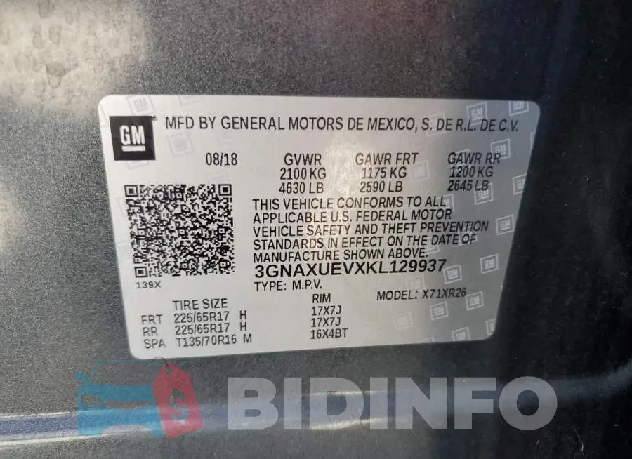 3GNAXUEVXKL129937 Photo# 13