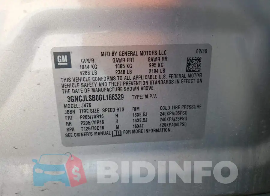 3GNCJLSB0GL186329 Photo# 13