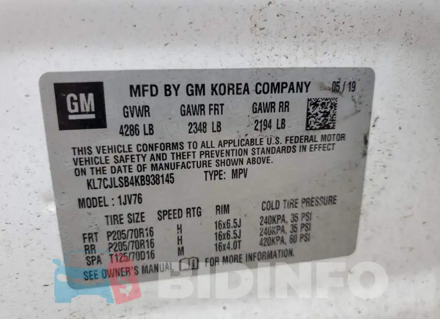 KL7CJLSB4KB938145 Photo# 13