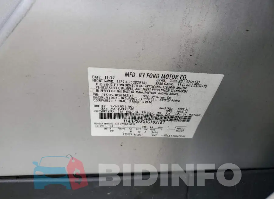 1FAHP2F8XJG102167 Photo# 12
