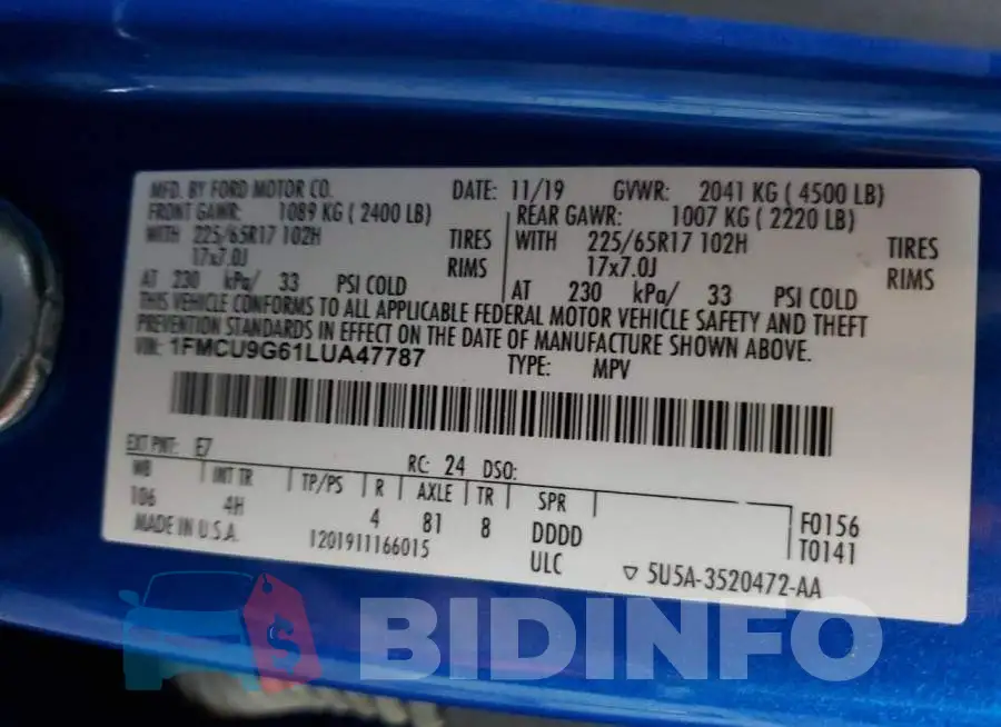1FMCU9G61LUA47787 Photo# 13