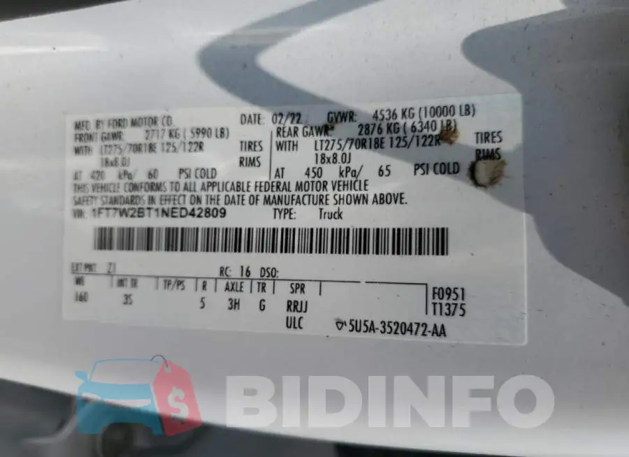 1FT7W2BT1NED42809 Photo# 12