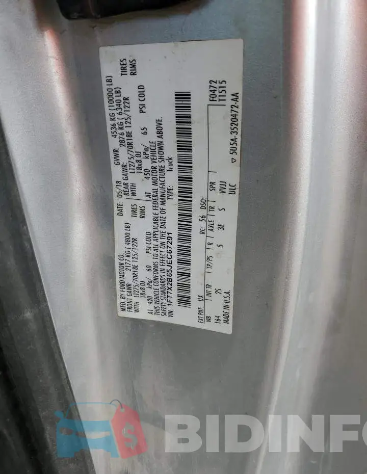 1FT7X2B65JEC67291 Photo# 12
