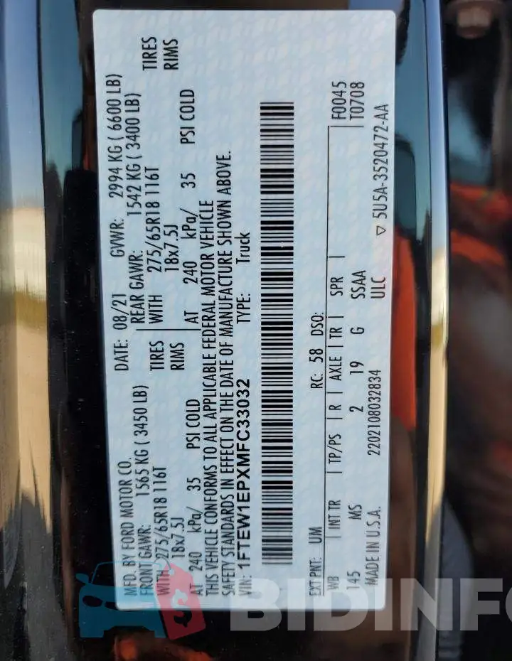 1FTEW1EPXMFC33032 Photo# 12