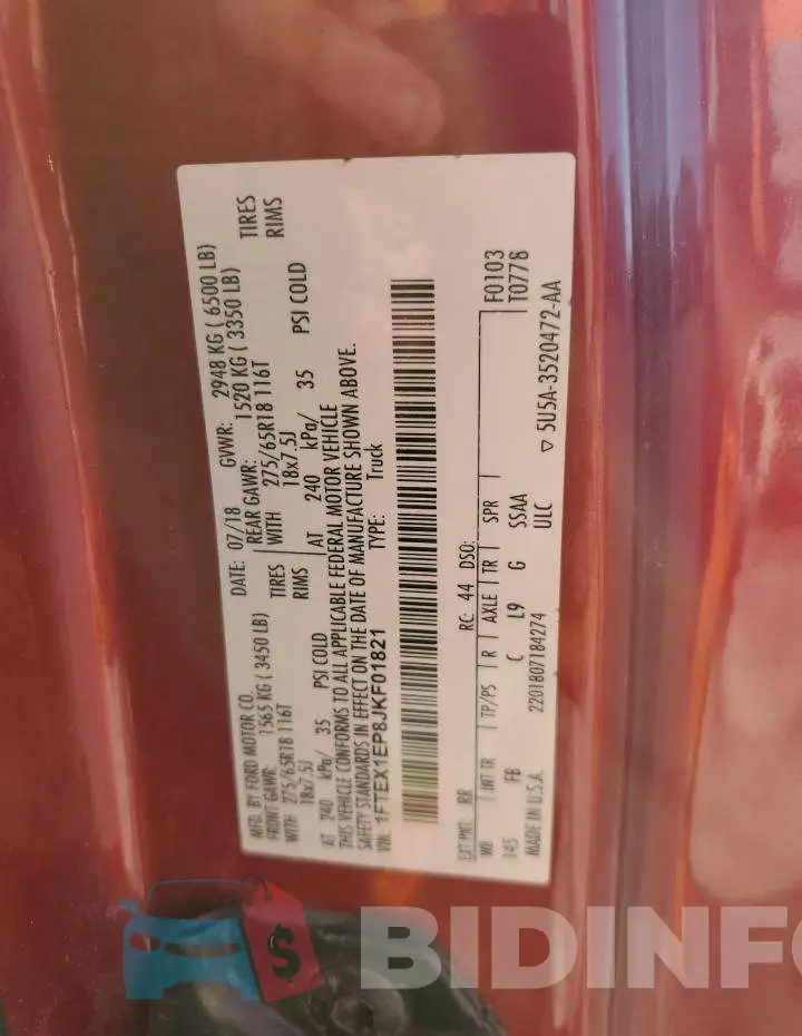 1FTEX1EP8JKF01821 Photo# 12