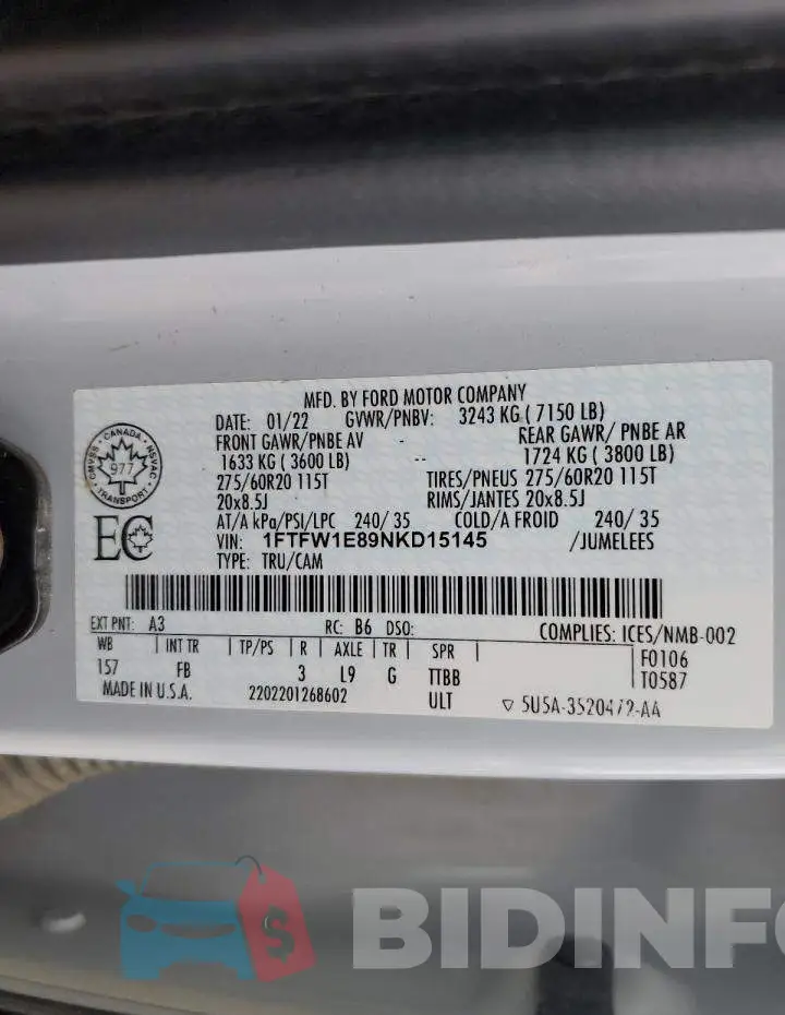 1FTFW1E89NKD15145 Photo# 12