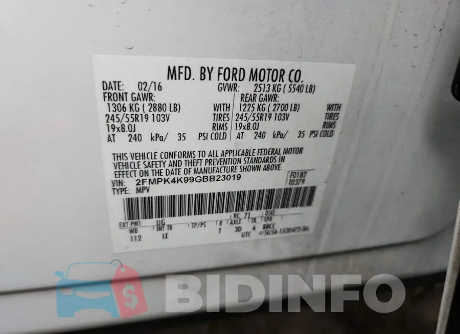 2FMPK4K99GBB23019 Photo# 12