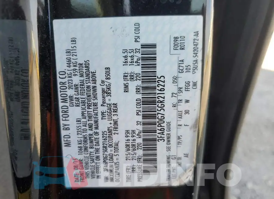 3FA6P0G75GR216225 Photo# 12