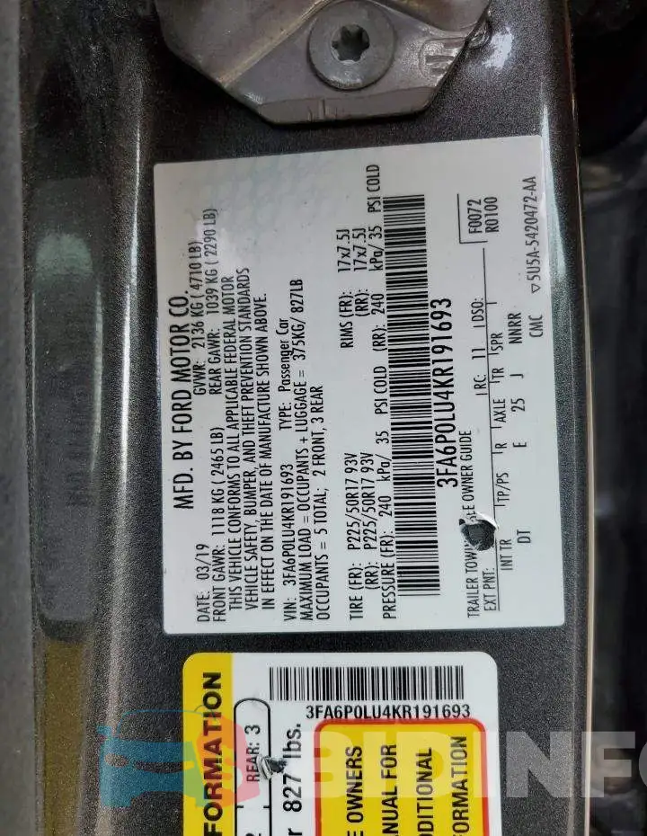 3FA6P0LU4KR191693 Photo# 13