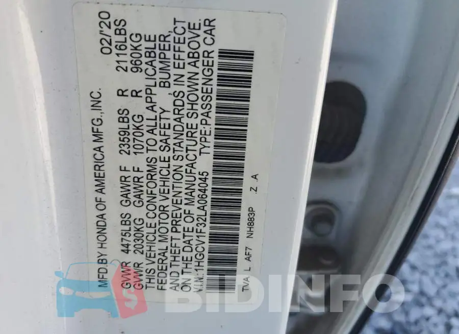 1HGCV1F32LA064045 Photo# 12