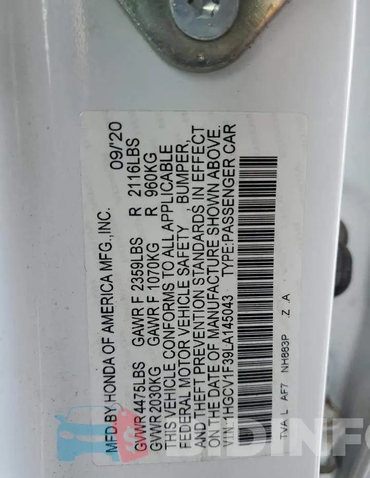 1HGCV1F39LA145043 Photo# 12
