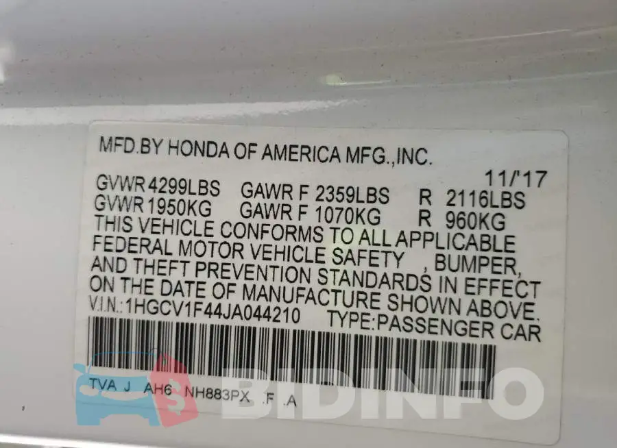 1HGCV1F44JA044210 Photo# 13