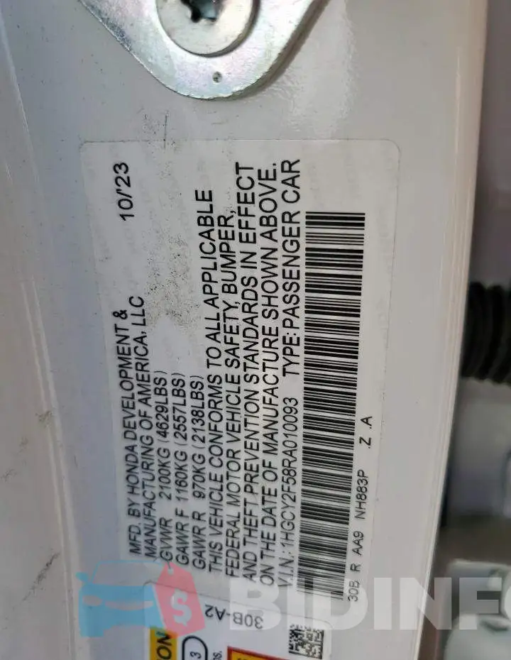 1HGCY2F58RA010093 Photo# 13