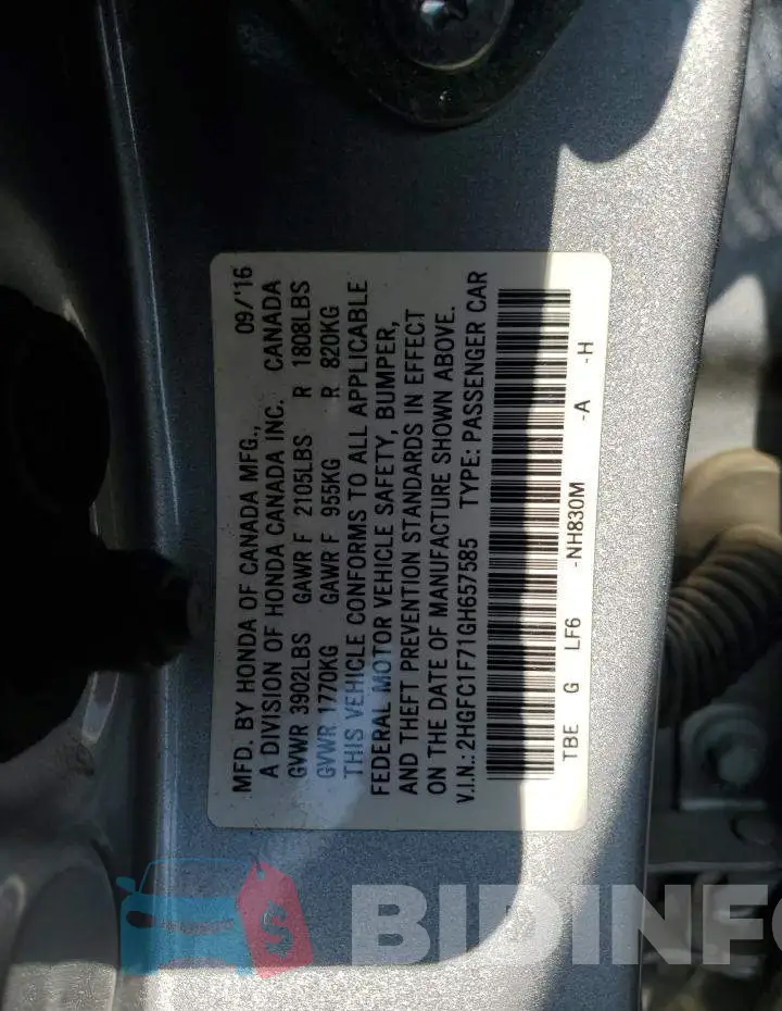 2HGFC1F71GH657585 Photo# 12