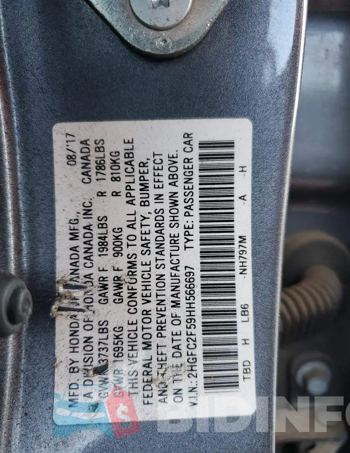 2HGFC2F59HH566697 Photo# 12