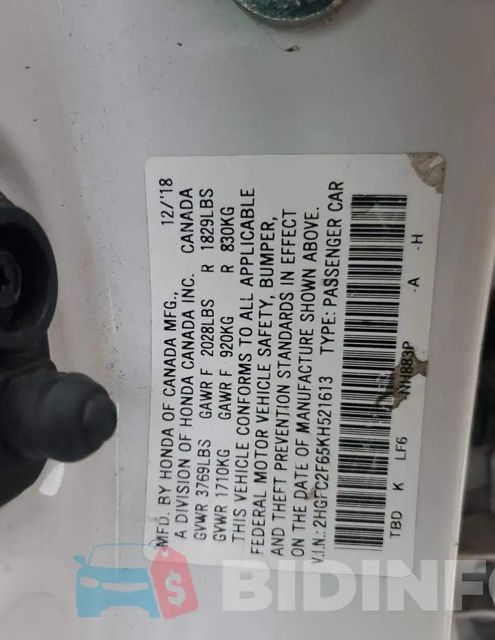 2HGFC2F65KH521613 Photo# 13