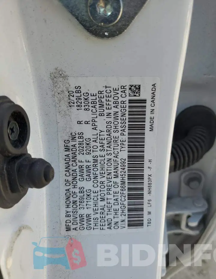 2HGFC2F66MH524992 Photo# 12