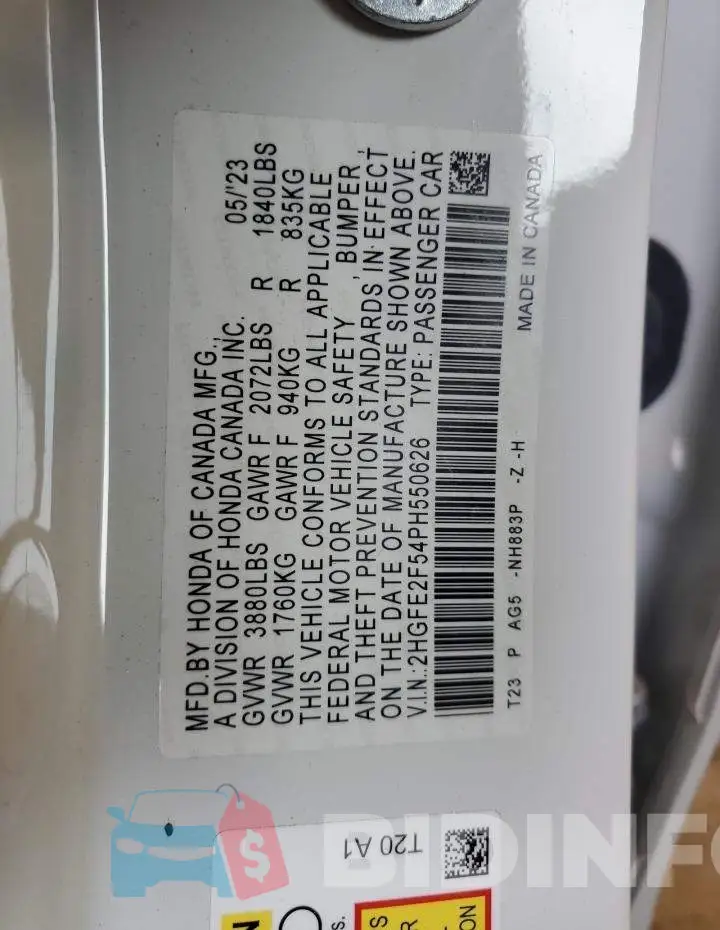 2HGFE2F54PH550626 Photo# 13