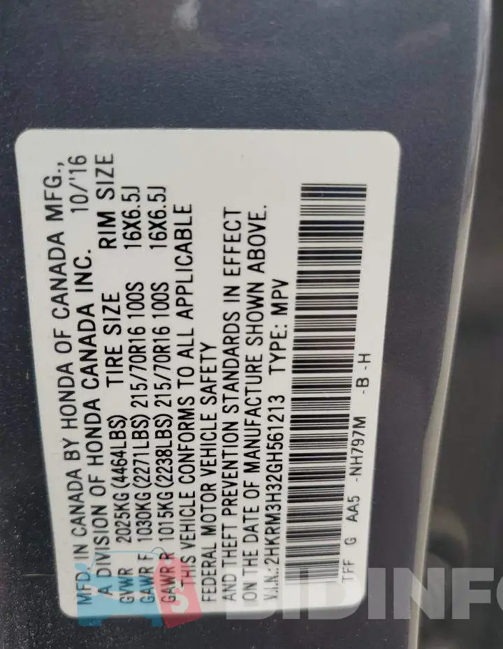 2HKRM3H32GH561213 Photo# 13