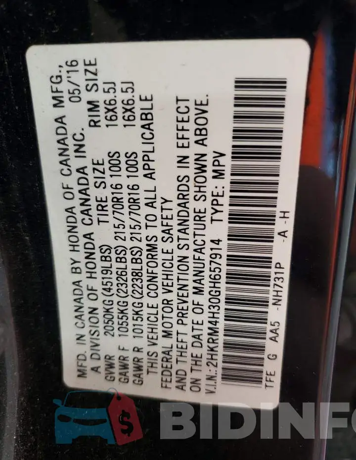 2HKRM4H30GH657914 Photo# 12