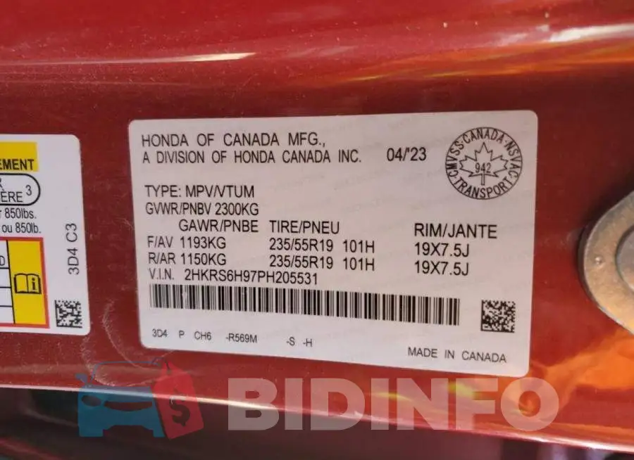2HKRS6H97PH205531 Photo# 13