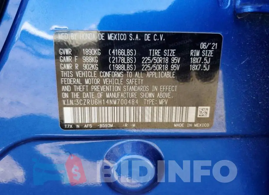 3CZRU6H14NM700484 Photo# 12