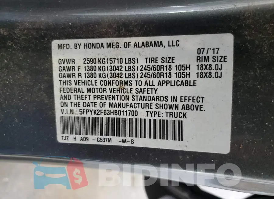5FPYK2F63HB011700 Photo# 12