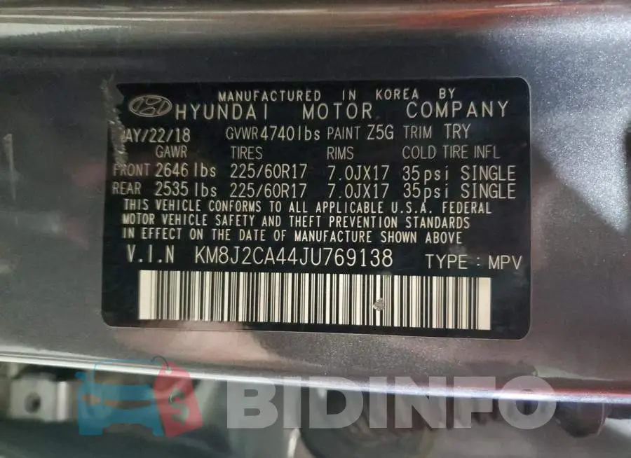 KM8J2CA44JU769138 Photo# 13